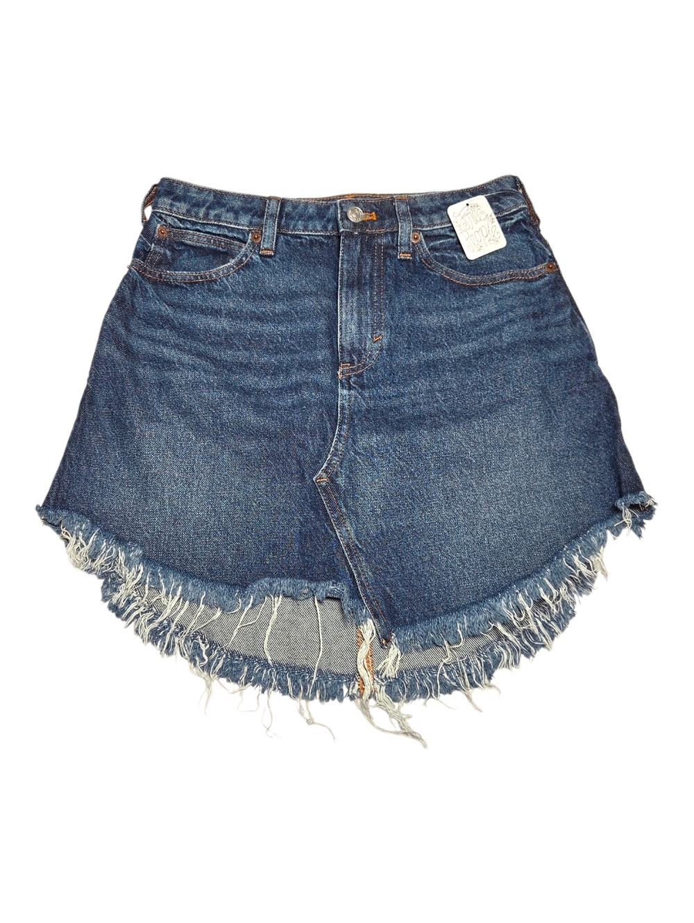 Free People We The Free Bailey Denim Mini Skirt Frayed Hem Medium Wash 26 NWT - Picture 3 of 12